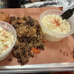 Bbq pulled pork, slaw and potato salad.