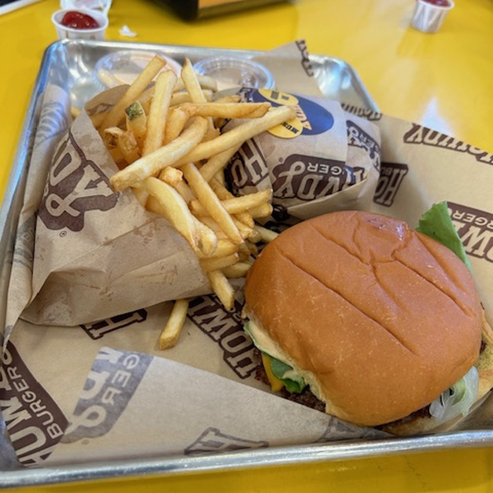 Howdy Burger - Good portion of hot fresh fries, Howdy Burger and a Single still in the wrapper. - Fast Food Near Me - Tulsa, Oklahoma Howdy Burger - Good portion of hot fresh fries, Howdy Burger and a Single still in the wrapper. - Fast Food Near Me - Tulsa, Oklahoma