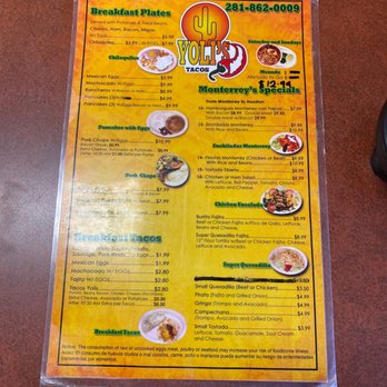 Tacos Yoli's - the menu and prices - Mexican Near Me - Houston, Texas