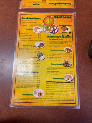 Menu photo 2 Tacos Yoli's Houston, TX