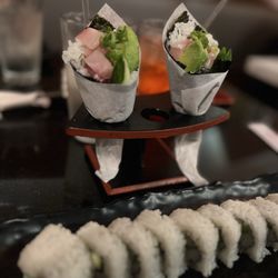 Arigato Sushi - Hamachi Hand Roll and Avo Kyu