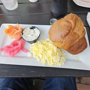 Popovers on the Square - SALMON PLATE (14.99)
herbed cream cheese, smoked salmon,
hardboiled egg, pickled red onions, on a popover. - Breakfast & Brunch Near Me - Portsmouth, New Hampshire Popovers on the Square - SALMON PLATE (14.99)
herbed cream cheese, smoked salmon,
hardboiled egg, pickled red onions, on a popover. - Breakfast & Brunch Near Me - Portsmouth, New Hampshire