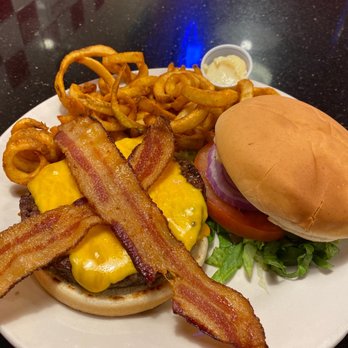 Busy Bee Cafe - Bacon cheese burger with curly fries. - Diners Near Me - Ventura, California Busy Bee Cafe - Bacon cheese burger with curly fries. - Diners Near Me - Ventura, California