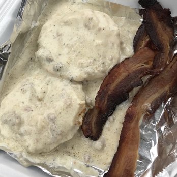 Big Bad Breakfast - Greystone - Biscuits and sausage gravy with a side of spicy bacon. - Breakfast & Brunch Near Me - Birmingham, Alabama Big Bad Breakfast - Greystone - Biscuits and sausage gravy with a side of spicy bacon. - Breakfast & Brunch Near Me - Birmingham, Alabama