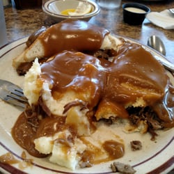 Fryn' Pan - Classic.  Bread, beef potatoes, under gravy