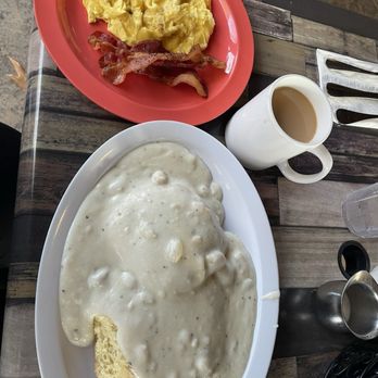 Janet's Cafe and Deli - Half order of the biscuit and gravy with egg & bacon. Serving was huge! - New American Near Me - Santee, California