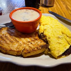 Smoke On The Water - Bacon Jam Omelette with side of Sausage Gravy.
