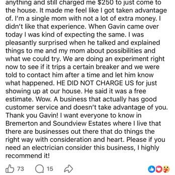 Gavin’s Electric - Review I made on Facebook. - Electricians Near Me