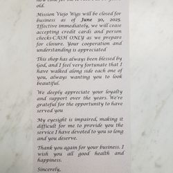 Mission Viejo Wigs - We are closing