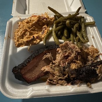 Dave's BBQ - Half Brisket, Half Pulled Pork, with green beans and spicy coleslaw ots - Barbeque Near Me - Virginia Beach, Virginia