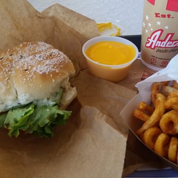Anderson's Frozen Custard - Fried cod sandwich with cheese cajun fries - Desserts Near Me - Kenmore, New York Anderson's Frozen Custard - Fried cod sandwich with cheese cajun fries - Desserts Near Me - Kenmore, New York