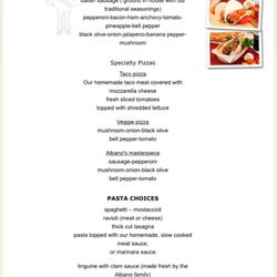 Albano's Villa - Pizza menu