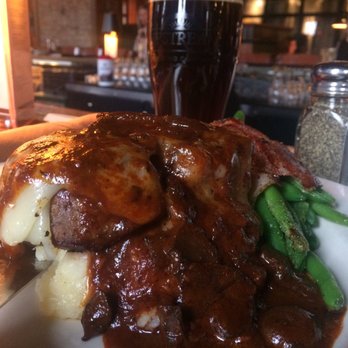 Upstream Brewing - Steak with a wonderful mushroom sauce with potatoes and bacon wrapped asparagus! - Bars Near Me - Omaha, Nebraska