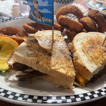 Black Bear Diner Colma - Pot Roast Melt with Onion Rings - Diners Near Me - Colma, California