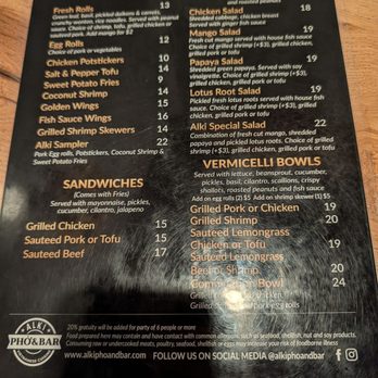 Alki Pho & Bar - Menu as of 10/2026 - Vietnamese Near Me - Seattle, Washington