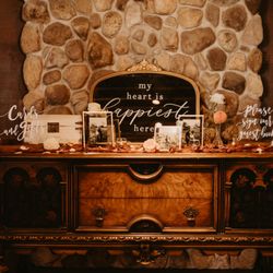 Poplar Hill - Our desert hutch, repurposed here as a card and sign-in table. Courtesy of Chelsea Victoria Photography.