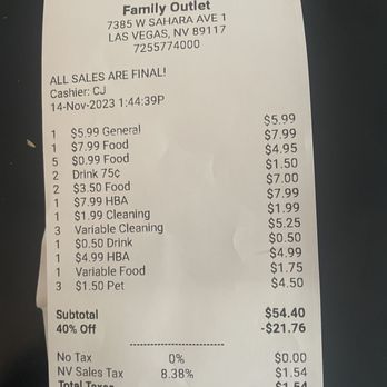 Family Outlet - Total was low, especially after their 40% discount for following them on IG. - Discount Store Near Me - Las Vegas, Nevada Family Outlet - Total was low, especially after their 40% discount for following them on IG. - Discount Store Near Me - Las Vegas, Nevada