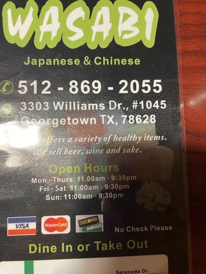 Menu photo 6 Wasabi Georgetown, TX