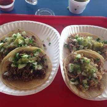 Super Taco - Carne asada on left, carnitas on the right. Not greasy, I prefer crispy bits in my carnitas but these were soft & good too! - Mexican Near Me - Bakersfield, California