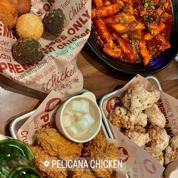 Pelicana Chicken - Honey garlic wings, cheese wings, tteobokki, and 3 variety of peli cheese/chocolate balls - Chicken Wings Near Me - Carrollton, Texas