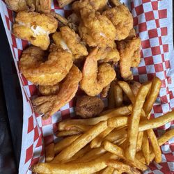 Southbound Restaurant and Bar - Fried Shrimp with fries and hush puppies