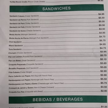 Rincon Criollo Restaurant - Menu, page 4. - Cuban Near Me - Miami, Florida