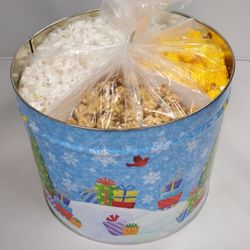 2-gallon Flavor Tin -- caramel, white cheddar, and cheese.