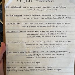 Vegan menu