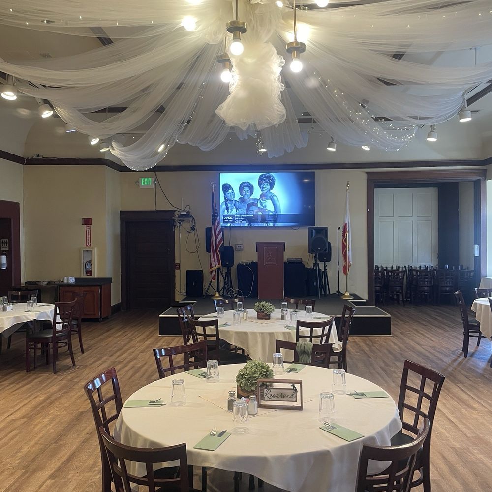 Old City Hall Restaurant - "Banquet Room" set up for our 45 guests - American Near Me - Gilroy, California Old City Hall Restaurant - "Banquet Room" set up for our 45 guests - American Near Me - Gilroy, California