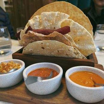 ROOH - Assorted papads and crisps (chutneys - avocado and yogurt, chili and peanut, pepper mango) - Indian Near Me - San Francisco, California ROOH - Assorted papads and crisps (chutneys - avocado and yogurt, chili and peanut, pepper mango) - Indian Near Me - San Francisco, California