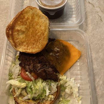Chili's - Here's my burger with "no cheese" tossed into the container - American Near Me - Santa Clarita, California Chili's - Here's my burger with "no cheese" tossed into the container - American Near Me - Santa Clarita, California