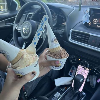 Blue Moo - Strawberry cheesecake single scoop and chocolate single scoop - Ice Cream & Frozen Yogurt Near Me - West Jordan, Utah
