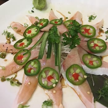 Masa Sushi - Yellowtail Capaccio! With a hint of yuzu and freshly sliced jalopeno makes the yellowtail shine more (; - Sushi Bars Near Me - Camarillo, California Masa Sushi - Yellowtail Capaccio! With a hint of yuzu and freshly sliced jalopeno makes the yellowtail shine more (; - Sushi Bars Near Me - Camarillo, California
