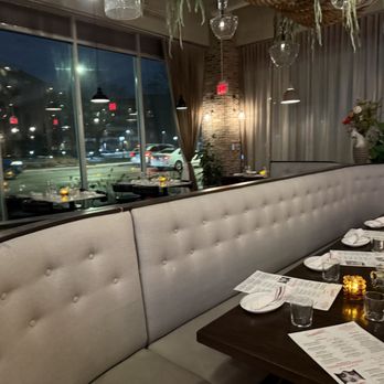 Mia Francesca - Our big reserved table and an evening view of Lincoln Ave. - Italian Near Me - Lincolnwood, Illinois