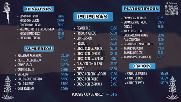 Menu photo 1 Manantial Restaurante Salvadoreño Lancaster, CA Menu photo 1 Manantial Restaurante Salvadoreño Lancaster, CA