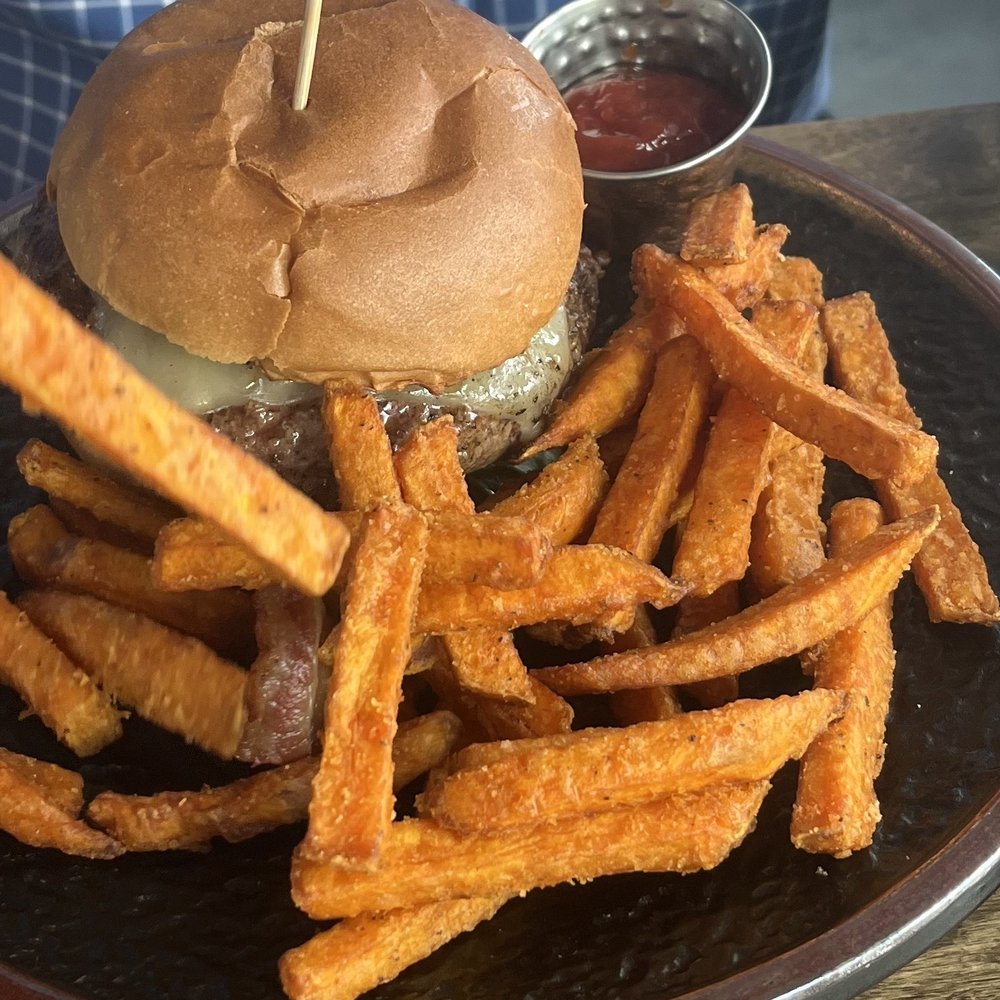 Hangar One Bistro Eatery & Bar - Amazing burger with sweet potato fries - New American Near Me - St. Augustine, Florida Hangar One Bistro Eatery & Bar - Amazing burger with sweet potato fries - New American Near Me - St. Augustine, Florida