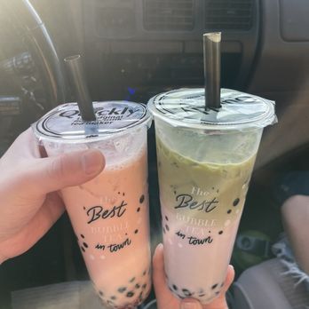 Quickly - Strawberry + Green Tea Taro Milk tea with boba - Coffee & Tea Near Me - Tempe, Arizona