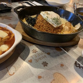 Yupdduk Flushing - Kimchi Cheese Bacon Fried Rice Assorted Yupgi Topokki - Korean Near Me - Flushing, New York