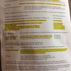 Valley Rentals - List of fines you will receive.