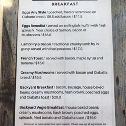 The Backyard Bar and Eatery - Breakfast Menu