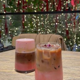 Cherry blossom latte and rose latte