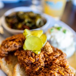 Nexus Brewery and Restaurant - Southern Fried Chicken Two-Piece Breast Meal w/ collards and Mashed potatoes ($19 + $2/extra New Mexico Hot)