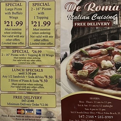 Menu photo 6 Pizza De Roma West Palm Beach, FL