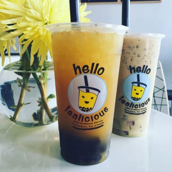 Hello Tealicious - Passion fruit tea with tapioca in front, honeydew milk tea with mixed jelly in back! - Coffee & Tea Near Me - Houston, Texas Hello Tealicious - Passion fruit tea with tapioca in front, honeydew milk tea with mixed jelly in back! - Coffee & Tea Near Me - Houston, Texas