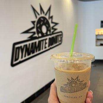 Dynamite Donuts - medium (16 oz) iced vanilla latte with almond milk, made just how i like it. - Donuts Near Me - Hercules, California