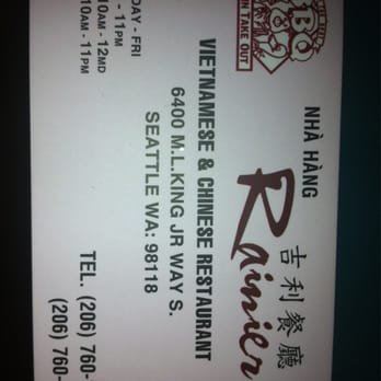 Rainier Restaurant - Business card - Vietnamese Near Me - Seattle, Washington Rainier Restaurant - Business card - Vietnamese Near Me - Seattle, Washington