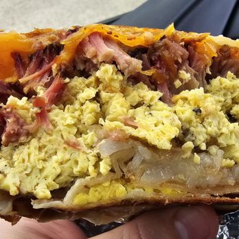 Just Smokin' Barbecue - Breakfast burrito (no salsa) with brisket for the meat - Barbeque Near Me - Lannon, Wisconsin
