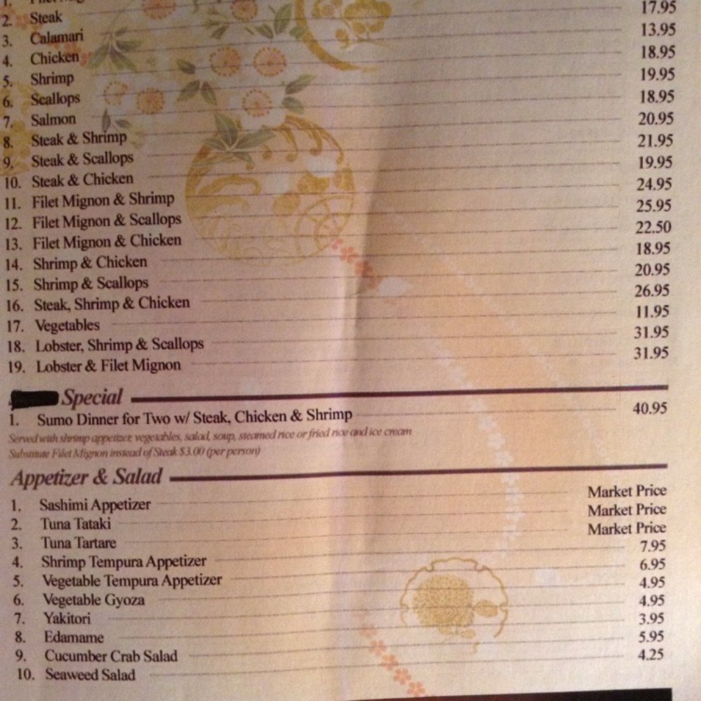 Dinner menu Dinner menu