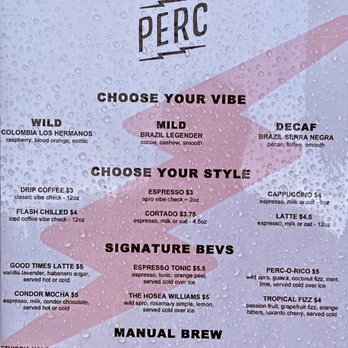 PERC Coffee - Menu on the outside - Coffee & Tea Near Me - Savannah, Georgia