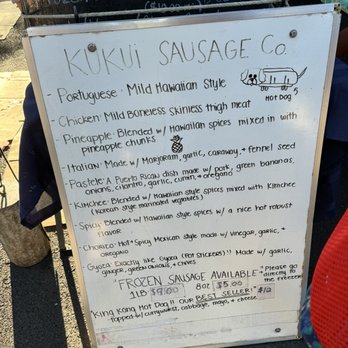 Kukui Sausage Co - a menu on a sign - Meat Shops Near Me - Honolulu, Hawaii